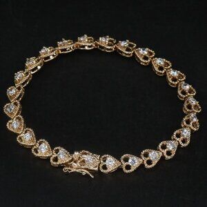 ROSS SIMONS VERMEIL GOLD STERLING SILVER 925 HEART CZ 7.75" TENNIS BRACELET EUC